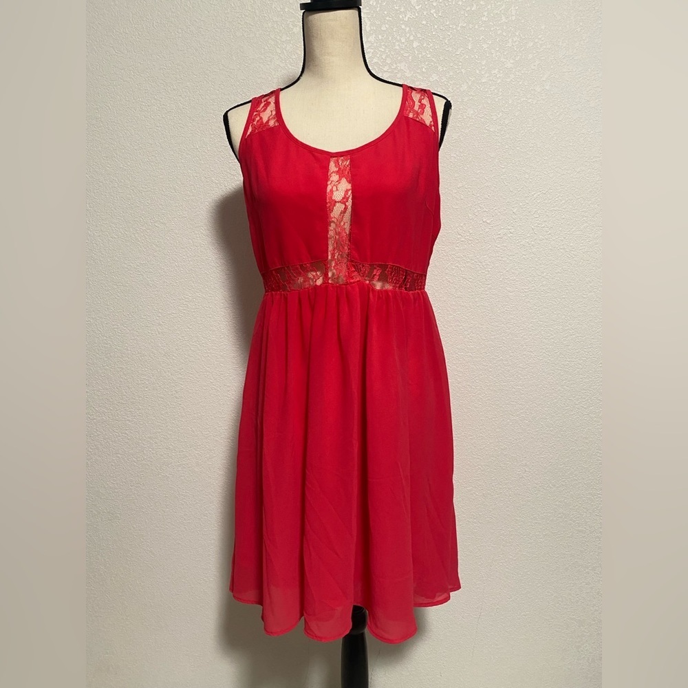 Forever 21 Hot Pink Peekaboo Lace Chiffon Mini Dress